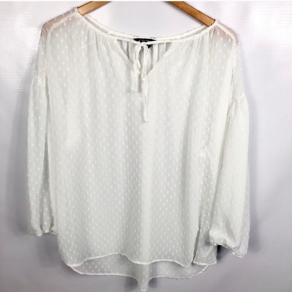 CHAPS Boho Sheer Polka Dot Blouse - Picture 1 of 5